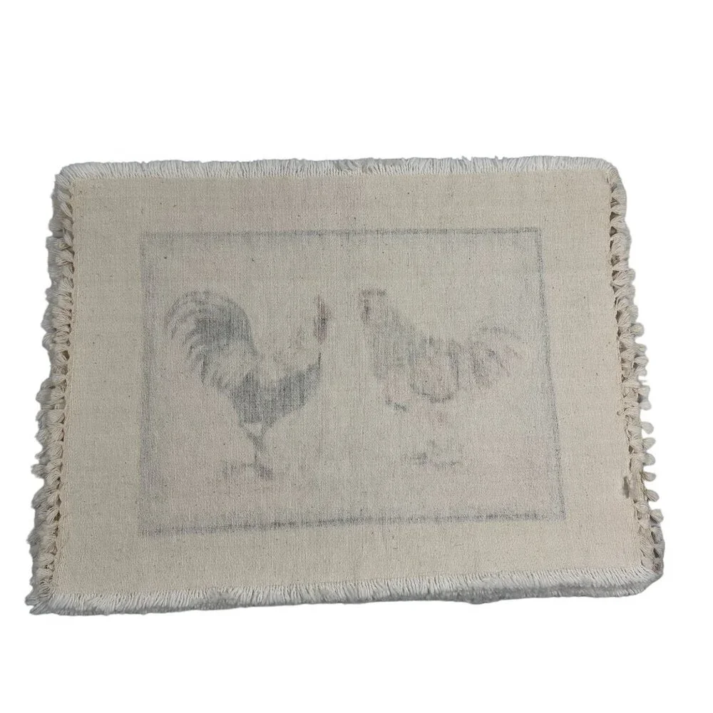 Set Of 6‎ Rustic Rooster Placemats Fringed Edges Linen Look Cottage Farmhouse